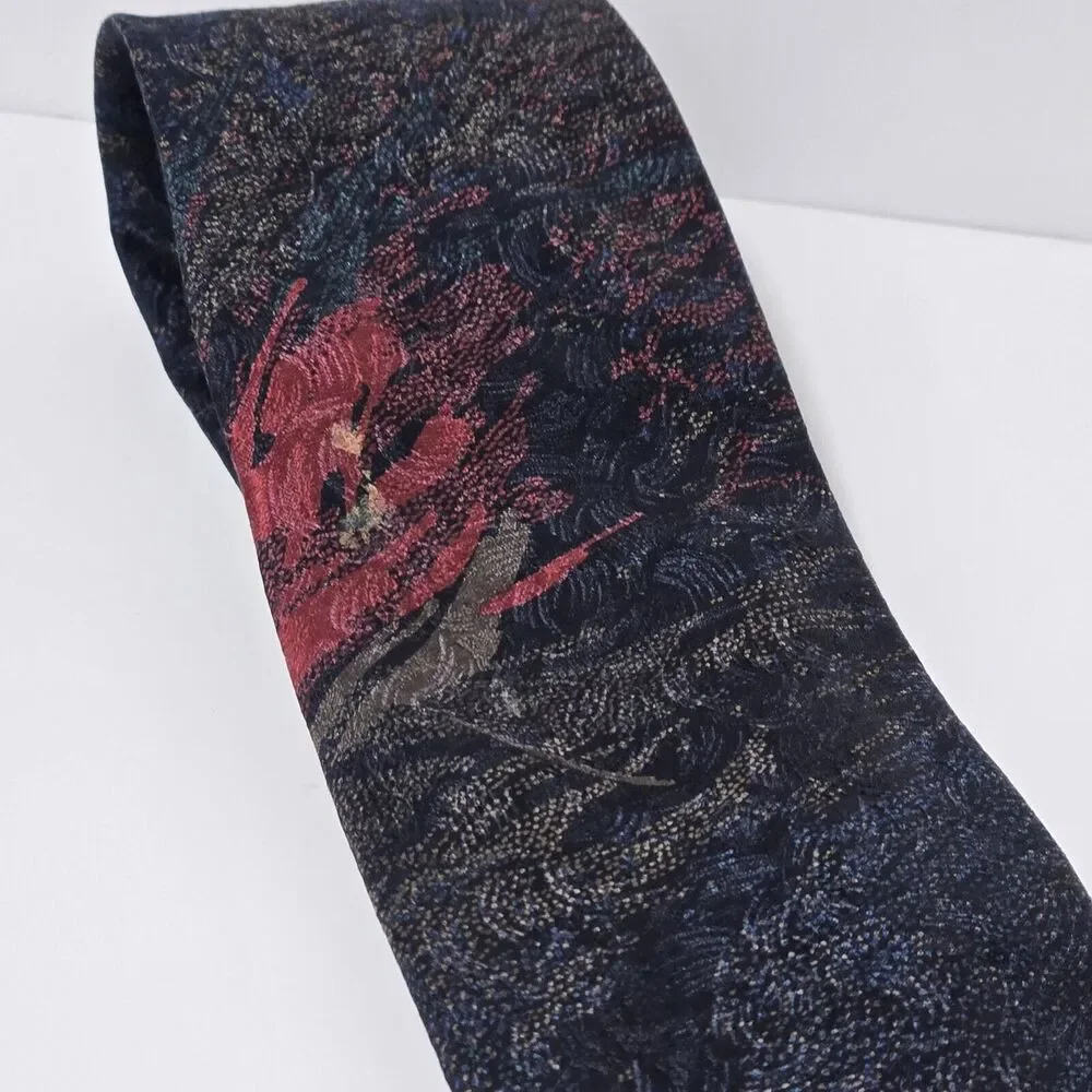 Alpi Seide Silk Men's Neck Tie Dark‎ Blue With Abstract Red Design 56